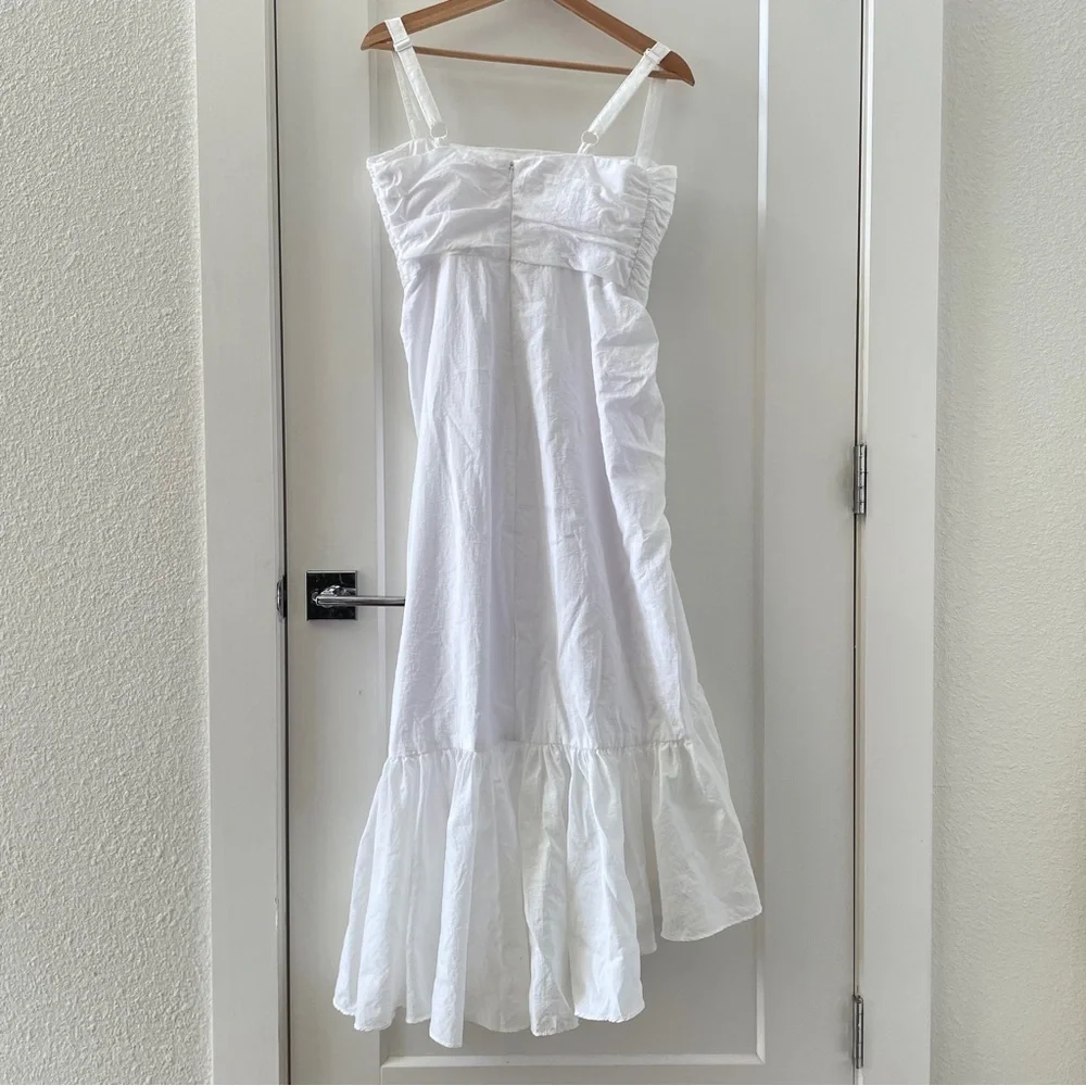 cinq a sept White High-Low Ruffled Strap Dress